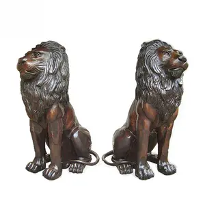 现代户外装饰品真人大小站立青铜狮子对雕像出售