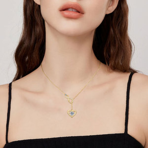 925 스털링 실버 14K 골드 도금 러브 인피니티 참 네크리스 6.5mm/2.5mm/1mm VVS1 클래리티 모이사나이트 하트 펜던트 세번째 - Product Image 2