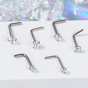 G23 Anneaux de nez en titane massif Anneaux de nez en forme de L en forme de rond étincelant CZ <span class=keywords><strong>Piercing</strong></span> de <span class=keywords><strong>narine</strong></span> Bijoux pour femmes et hommes - Product Image 2