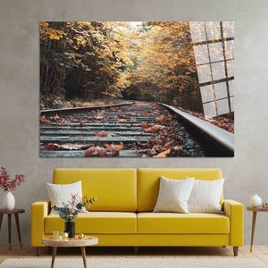 Autumn Train Tracks <b>Canvas</b>: Flat <b>Printed</b> <b>Landscape</b> Wall Art,TEMPERED GLASS ART - Product Image 3