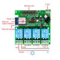 Interruptor de Control Remoto Wifi Inteligente Tuya de 7-32V y 4 Canales, Abridor de Puerta Universal con Relé Wifi de 433mhz RF y Asistente de Google