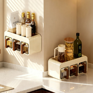 <b>Spice</b> <b>Jar</b> Set Wall Mounted Multi Compartment Sealed Moisture Proof Creamy White L Size For Kitchen Storage - Product Image 1