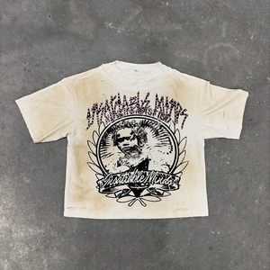 Huili <span class=keywords><strong>Basic</strong></span> Short Sleeve Heavyweight Cotton Boxy Cropped T-shirts op maat bedrukt heren T-shirt met sunfaded gewassen rhinestone print - Product Image 3