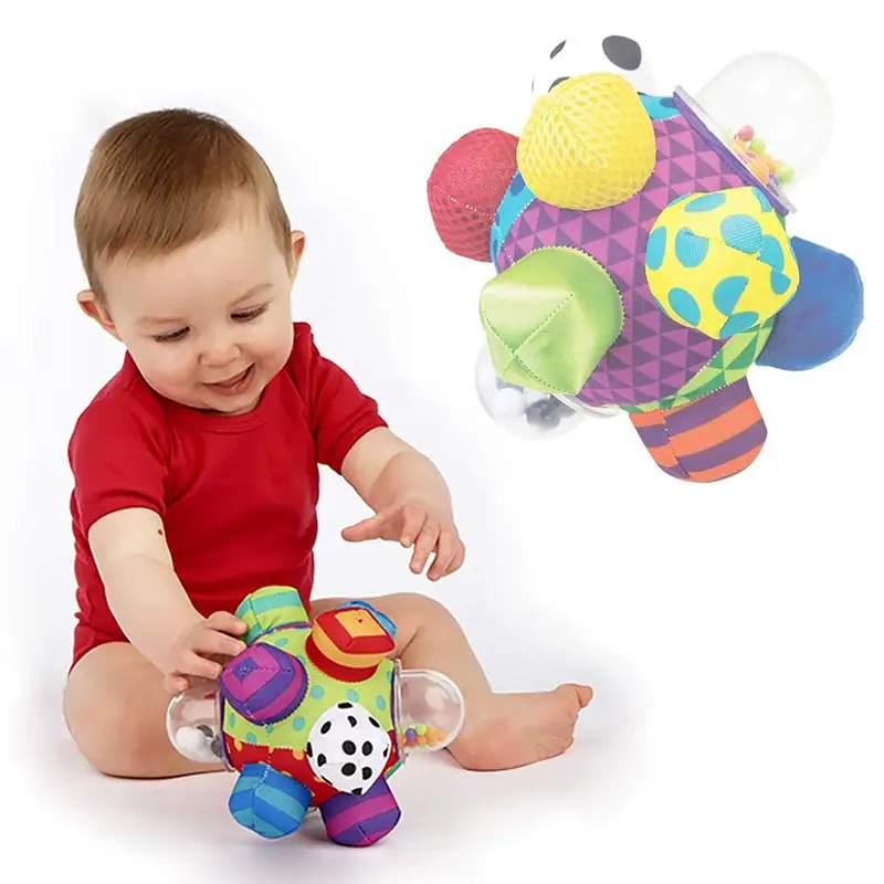 Colorful Sensory Toy Music Sense Baby Soft Ball Plastic Rattle Ring Baby sensory toys for Ages 6 Months and Up Teether Toy