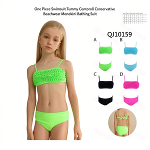 Costume da bagno intero HDJ per ragazze, con controllo pancia, vita alta, fascia a fascia, taglie 8 10 12 14, fantasia floreale blu rosa - Product Image 1