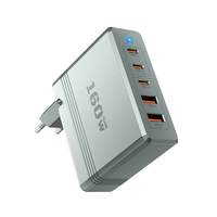 Chargeur multi-ports GaN 160W 3USB-C+2USB-A Chargeur mural rapide Prise EU US Station de charge multi-appareils pour ordinateur portable, téléphone, tablette