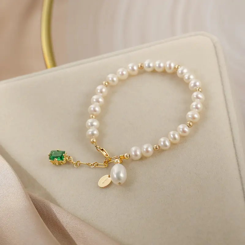 Gelang Mutiara Air Tawar Wanita, Perhiasan Gelang Berlapis Emas 14 K Dapat Disesuaikan untuk Hadiah Perempuan