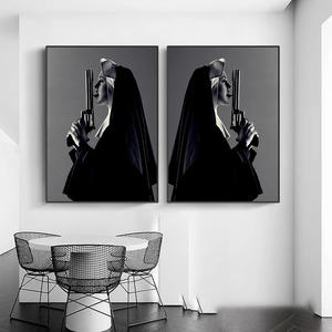 Decoración nórdica para el hogar lienzo HD impresión monja con figura en blanco y negro pintura al óleo arte póster pared arte Mural colgante - Product Image 4