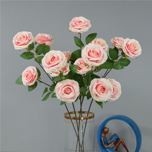 Dongchen Crafts Simulated Rose 3-Headed Single Stem <b>Artificial</b> <b>Flower</b> For Home Wedding Decoration - Product Image 1