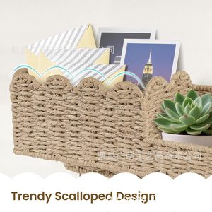 Paper Rope Woven Key Holder Wall Mounted <b>Shelf</b> With <b>Hooks</b> For Keys And Mail Storage Organizer Rectangle Shape - Product Image 4