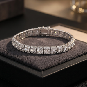 Platinum Plated 925 Sterling Silver 10 Carat Round Brilliant Cut Moissanite Chain & Link <b>Bangle</b> <b>Bracelet</b> for Women - Product Image 3