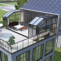 Maison de vacances préfabriquée moderne avec structure en aluminium, véranda, restaurant mobile, assemblage rapide pour usage extérieur