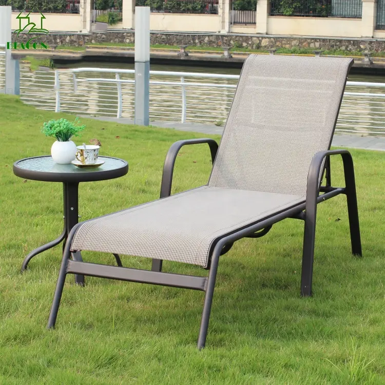 Metal Alumínio Pátio Piscina Chaise Lounge Chair Jardim Lazer Alta Qualidade Altura Ajustável Sling Cloth Outdoor Sun Loungers