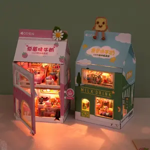 Mainan furnitur kartun susu kubik miniatur Model arsitektur menyembuhkan hadiah rumah boneka untuk anak perempuan aksesoris rumah boneka
