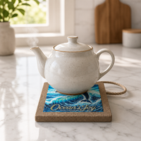 Sous-plat en céramique 3D gaufré avec base en liège, design personnalisé, carré, résistant à la chaleur, réutilisable, support de casserole de cuisine, décoration de table