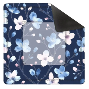 Tapis de Mahjong Bleu Marine à Motifs de Fleurs de Cerisier de Chine 31,5x31,5 Antidérapant Réducteur de Bruit Accessoires de Jeu pour Anniversaires et Soirées Poker - Product Image 1