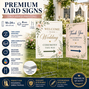 Panneaux de jardin en plastique ondulé double face de qualité supérieure 18x24 pouces avec piquets en H pour signalisation directionnelle de mariage - Product Image 1
