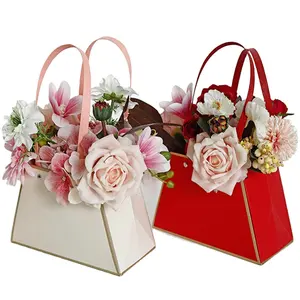 Tas jinjing bunga kertas Kraft tahan air kotak buket bunga mawar tas hadiah bunga untuk toko bunga