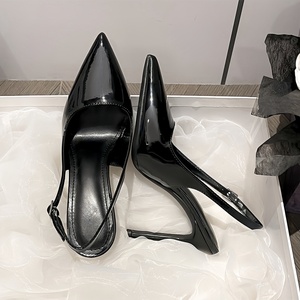 Sandalias <span class=keywords><strong>de</strong></span> Tacón Alto Casuales Transpirables <span class=keywords><strong>de</strong></span> Alta Calidad con Punta Descubierta en Charol Negro para Mujer - Product Image 2