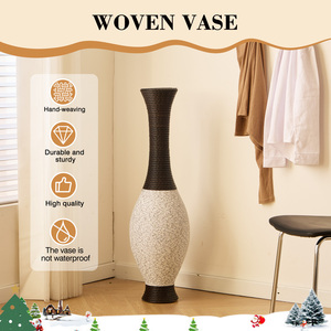 Vaso da terra in PVC effetto rattan intrecciato a mano, 39-37 pollici di altezza, marrone beige bicolore, vaso decorativo per l'arredamento della casa - Product Image 6