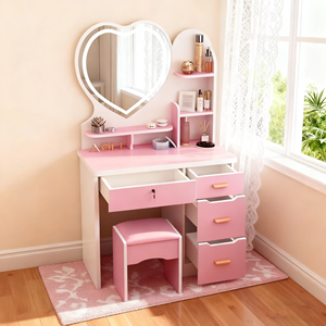 Modern Nordic Smart Makeup Vanity with LED Lighted Mirror and Storage Drawers, <strong>Bedroom</strong> Dressing Table <strong>Desk</strong> <strong>for</strong> <strong>Small</strong> Apartment - Product Image 1