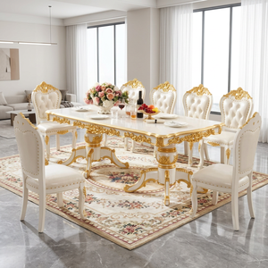 European French Style Carved Solid Wood <b>Dining</b> <b>Table</b> Set Antique Design <b>White</b> Gold Finish 8 Seater <b>Dining</b> <b>Dining</b> Room Furniture - Product Image 3