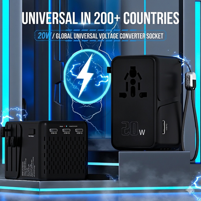 3.4A World Pin Converter OEM ODM Multiple USB Ports Fireproof Worldwide All in One Travel Adapter Type-C Universal Plug