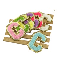 En gros, patchs lettres brodées DIY pour serviettes, initiales alphabétiques, lettres universitaires à paillettes, lettres à repasser en chenille colorées