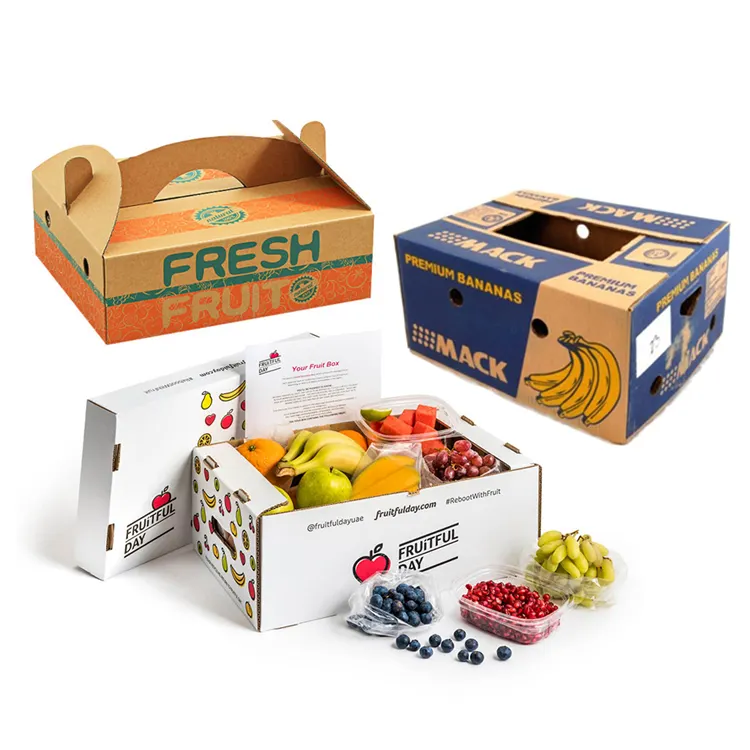 Boîte d'emballage en carton écologique 10 pièces, design personnalisé, boîte cadeau pour fruits, pêche, cerise, banane