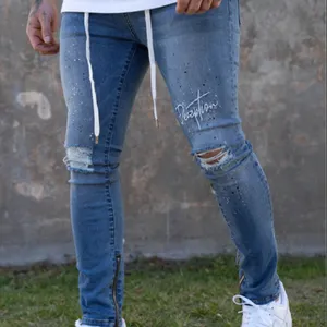 מכירה לוהטת 2022 חדש תחבושת ג 'ינס חור Slim בשימוש ג' ינס גברים מזדמן במצוקה Ripped סקיני מותאם אישית בתוספת גודל Jeans men's
