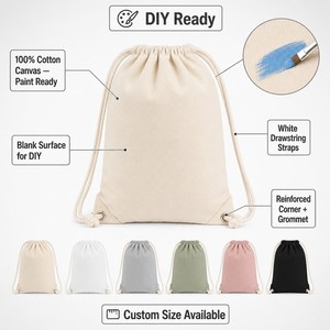 Bolsa de Lona de Algodón con Cordón Personalizada, Bolsa con Cordón DIY en Blanco, Mochila Ecológica Reutilizable OEM, Venta al por Mayor Directa de Fábrica, MOQ - Product Image 2