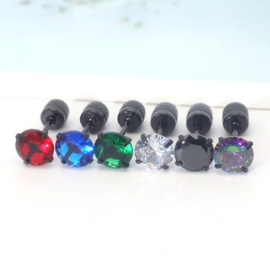 <b>Stud</b> <b>Earrings</b> Round Zircon Claw Setting Stainless Steel Party Jewelry White <b>Black</b> Red Green Blue Rainbow Color - Product Image 2