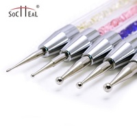 2022 haut de gamme 5 pièces multicolore strass acrylique poignée métal pointillage outils ensemble Double tête Point perceuse Nail Art brosse