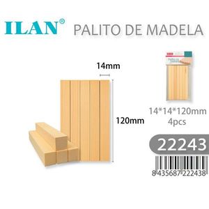Bastoncini di legno ILAN 14x14x120mm 4 pezzi per lavori artigianali e progetti fai da te - Product Image 1