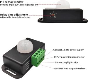 Bộ điều khiển LED điều chỉnh 12V 24V với cảm biến <span class=keywords><strong>PIR</strong></span> đen hồng ngoại dò chuyển động cơ thể cảm biến chuyển đổi ánh sáng danh mục sản phẩm ICS - Product Image 6