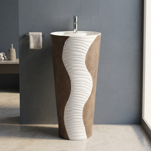 Lavabo sur pied monobloc en céramique rouge, design moderne, avec mitigeur Jeker - Product Image 3
