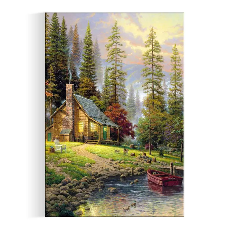 Chinese style high quality modern simple cottages landscape painting oil paintings of landscape big village