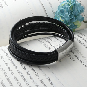 Titanium Steel Ship Wheel <b>Leather</b> <b>Bracelet</b> Black Fashion Charm <b>Bracelet</b> For Men Women Jewelry - Product Image 3