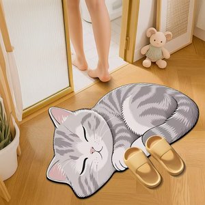 Tapis de bain en terre de diatomée à motif chat 3D mignon, antidérapant, absorbant, séchage rapide, tapis de sol pour la maison et la cuisine, motif animal original - Product Image 2