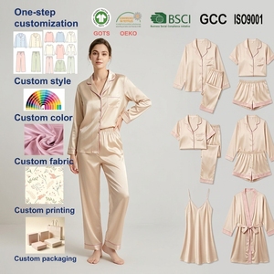 <span class=keywords><strong>Pigiama</strong></span> in <span class=keywords><strong>Raso</strong></span> di Alta Qualità per Donna 2026, Set Morbido e Setoso con Bottoni e Maniche Corte, Personalizzabile OEM con Etichetta Privata - Product Image 1