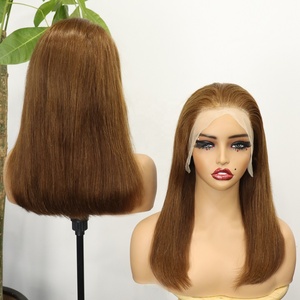 Parrucca Bob Corta 13x4 con Pizzo Frontale, <span class=keywords><strong>Capelli</strong></span> Umani Lisci <span class=keywords><strong>Marrone</strong></span> <span class=keywords><strong>Cioccolato</strong></span>, Densità 200%, Parrucche Frontali con Pizzo Trasparente Colorato # Taglio a quattro bob - Product Image 2