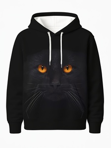 เสื้อฮู้ดผู้ชายแขน<span class=keywords><strong>ยาว</strong></span>สไตล์โกธิค พิมพ์ลาย<span class=keywords><strong>แมว</strong></span>ดำสุดเท่ ตาสีส้มเรืองแสง <span class=keywords><strong>หนวด</strong></span>กราฟิก พิมพ์ลายดิจิตอล 3 มิติ ผ้าซาติน แห้งเร็ว - Product Image 3