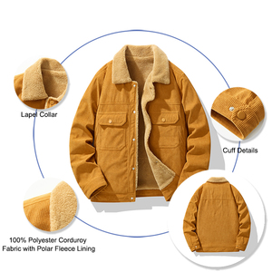 Chaqueta de Pana para <span class=keywords><strong>Hombre</strong></span>, Invierno, <span class=keywords><strong>con</strong></span> <span class=keywords><strong>Forro</strong></span> <span class=keywords><strong>Polar</strong></span> Cálido, Cuello de Solapa, Estilo Cargo, Estilo Vaquero, Corte Regular - Product Image 2