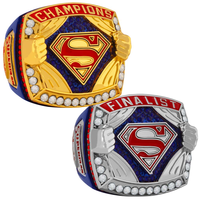 Bague de championnat de la ligue de baseball pour jeunes USSSA personnalisée, plaquée or, en alliage, pour homme, style décontracté et sportif, avec pierre précieuse Superman
