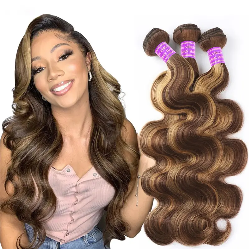 P4/27 Highlight Body Wave 30 Inch Ombre Human Hair Bundles Blonde Brazilian Remy 10A Hair Extensions