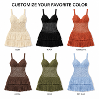 Robe de plage bohème pour femme, tricotée au crochet, sans manches, à fines bretelles, ajourée, à volants et à franges
