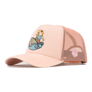TCAP China Custom 5 Panel Cotton Fabric Cap <b>Flat</b> Embroidery Pink Trucker <b>Hat</b> - Product Image 3