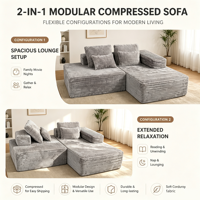 Canapé d'angle en forme de L compressé en boîte, en éponge pure, emballé sous vide, revêtu de tissu, canapé modulaire sectionnel pour salon