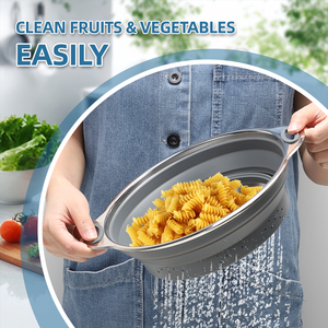 Colador plegable de silicona con fondo de acero inoxidable, cesta plegable de silicona para verduras y cocina - Product Image 3