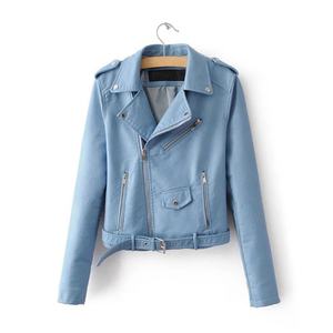 Veste courte en similicuir souple pour femme, manteau décontracté à manches longues avec fermeture éclair, veste de moto en cuir PU, veste bomber pour femme d'automne - Product Image 3